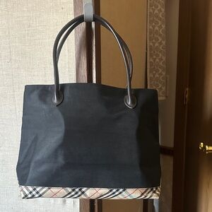 Burberry Black Tote Bag with Plaid Trim COA